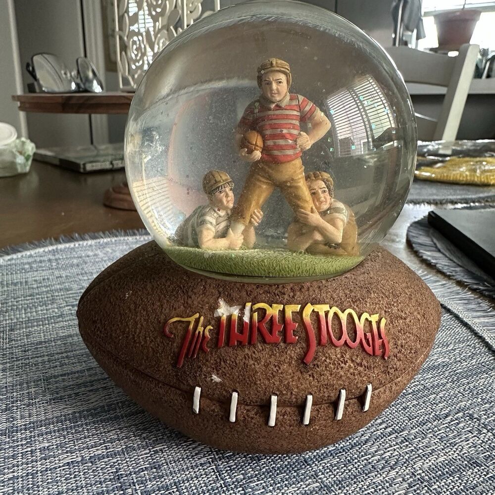 Vintage 2000 The Three Stooges Football Snow Globe Musical Westland Giftware